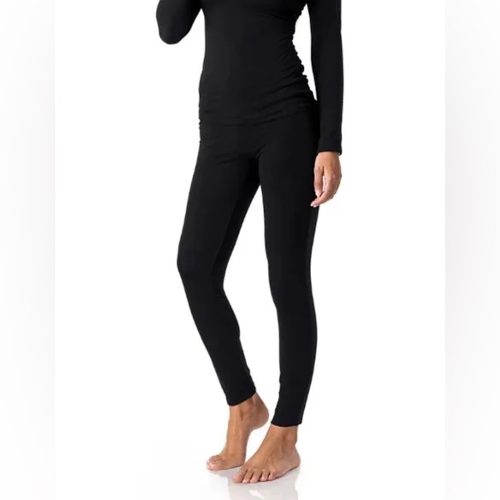 THERMAJANE Black Leggings Pants Stretc Thermal Layering Long John Winter Weather